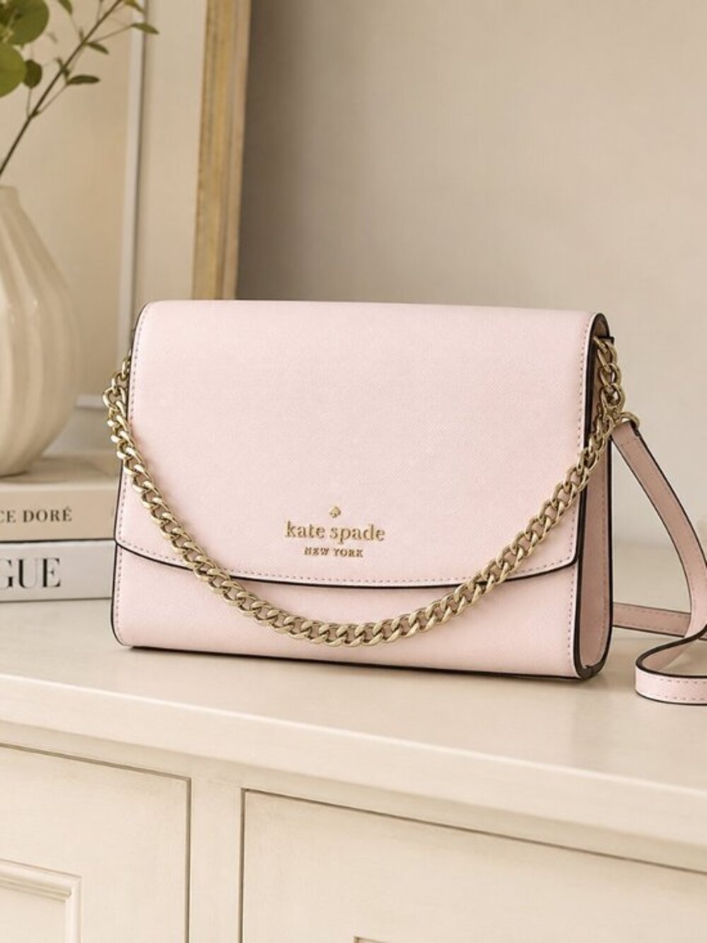 Kate Spade Saffiano Crossbody Bag Blush Pink Chain Strap NWT